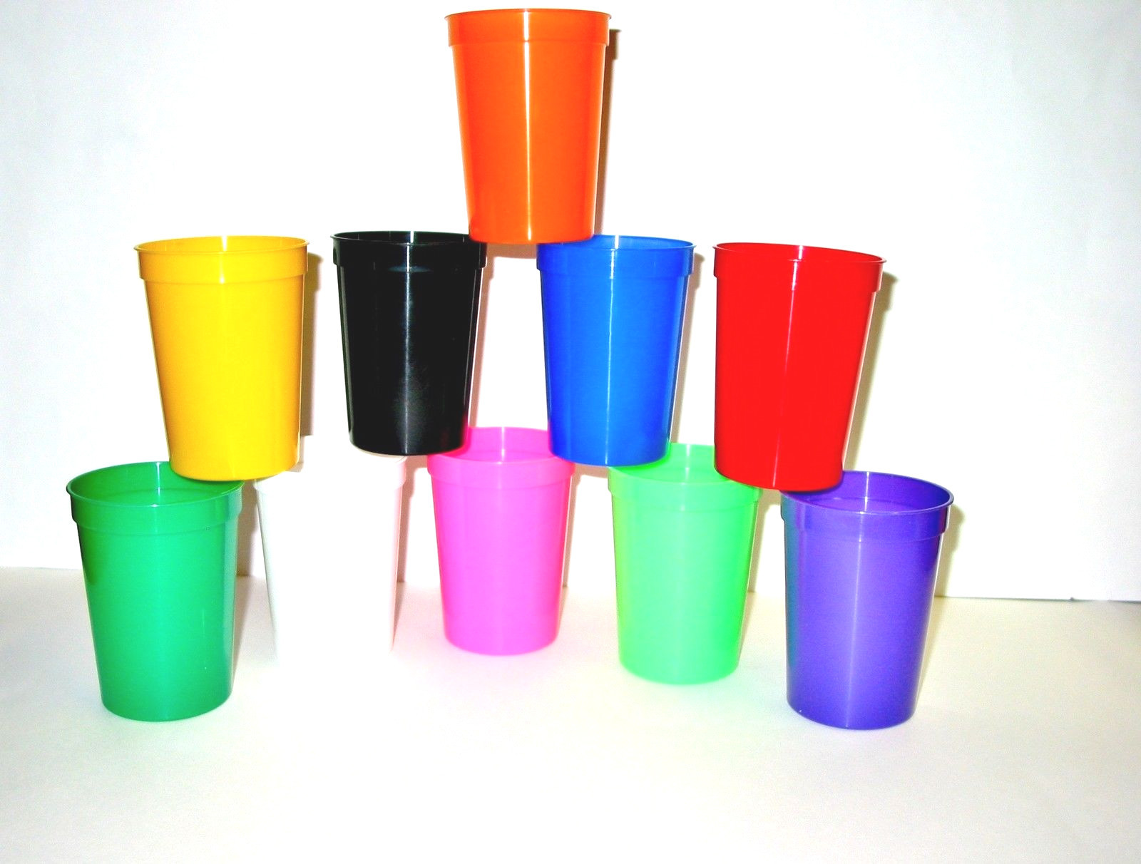 12- Multi Colors Small 12 Oz Plastic Drinking Cups, Glasses Mfg. USA Lead Free