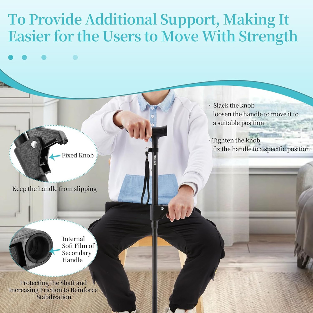 Walking Cane Accessories-Second Handle. Auxiliary Handle with Immovable Fixed