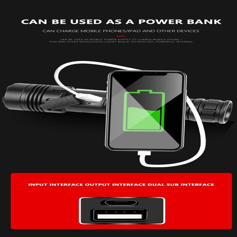 1000000 Lumens Super Bright LED Tactical Flashlight Rechargeable LED Work Light