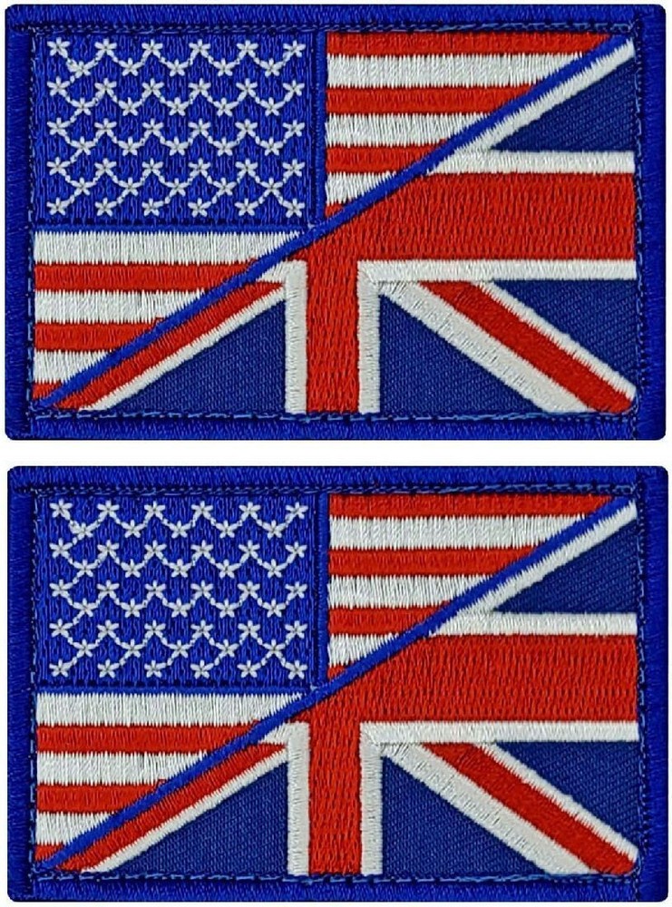 USA UK Flag British American Flag Morale Patch  || 2PC Hook Backing  3"X 2"
