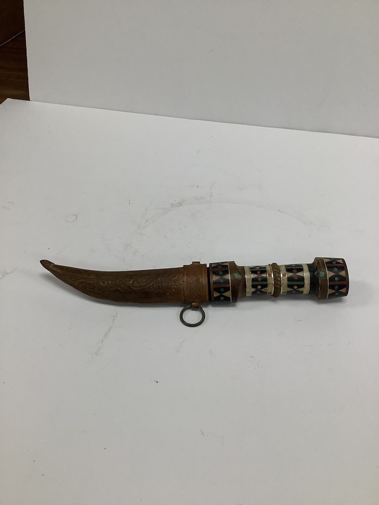 Decorative Inlay Handled Dagger With Engraving On Blade