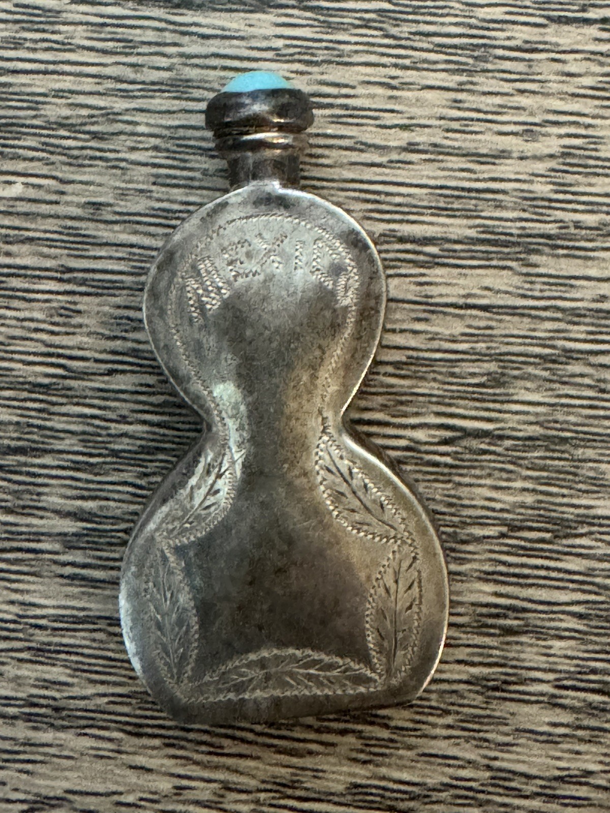 Vintage Mexican Sterling Silver Perfume Bottle Snuff Turquoise Top 1.5”