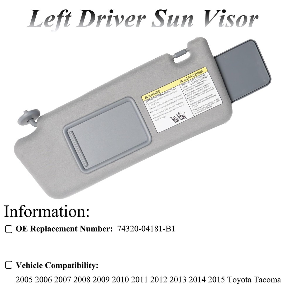 ATPSTOGO Left Driver Side Sun Visor Replacement Side, Gray