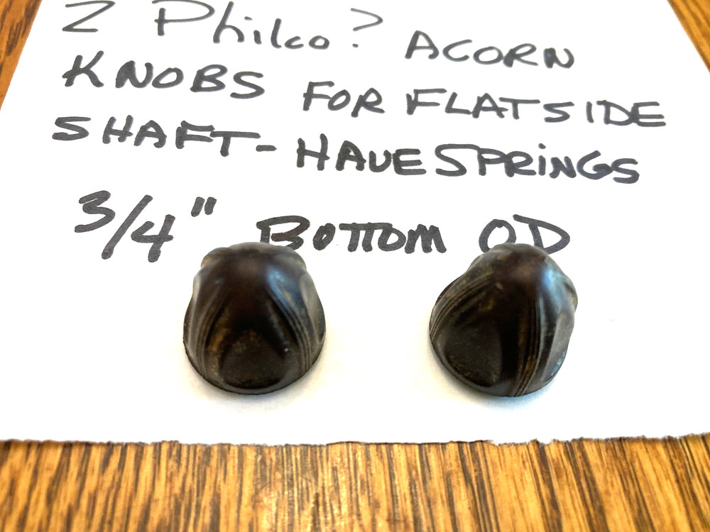 2 PHILCO Mae West acorn radio knobs for flat side shaft