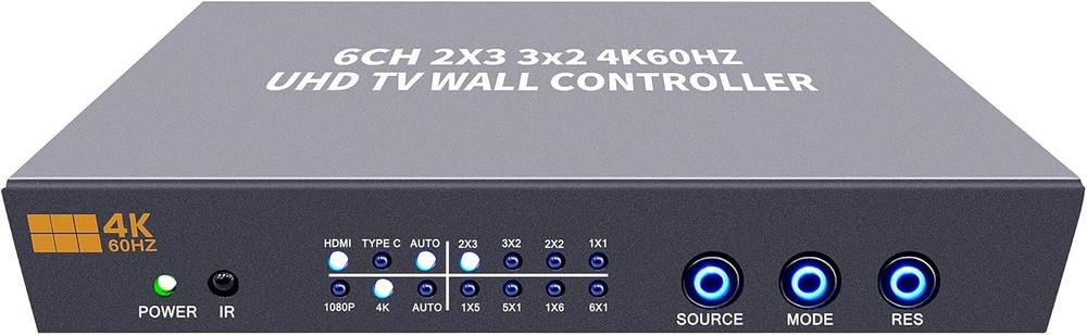 4K60 Video Wall Controller 6 HDMI Outputs 2x3 / 3x2 / 2x2 Multi-Screen Processor