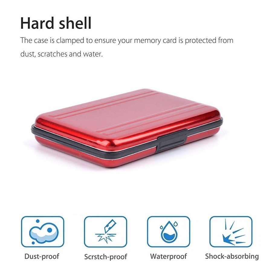 Red SDXC Storage Aluminum Case Micro SD Cards Holder Case Memory Card Box 2PC