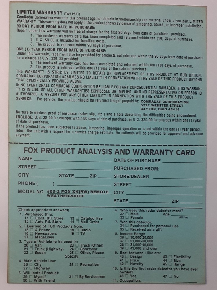 ComRadar Corp Fox XK Radar Detector