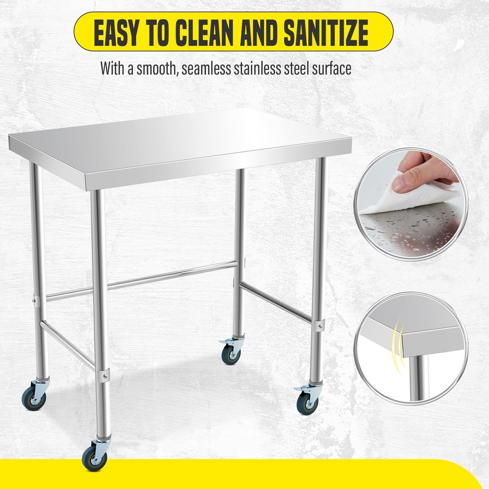Heavy Duty Stainless Steel Work Table Prep Table Rust-Resistant for Restaurant