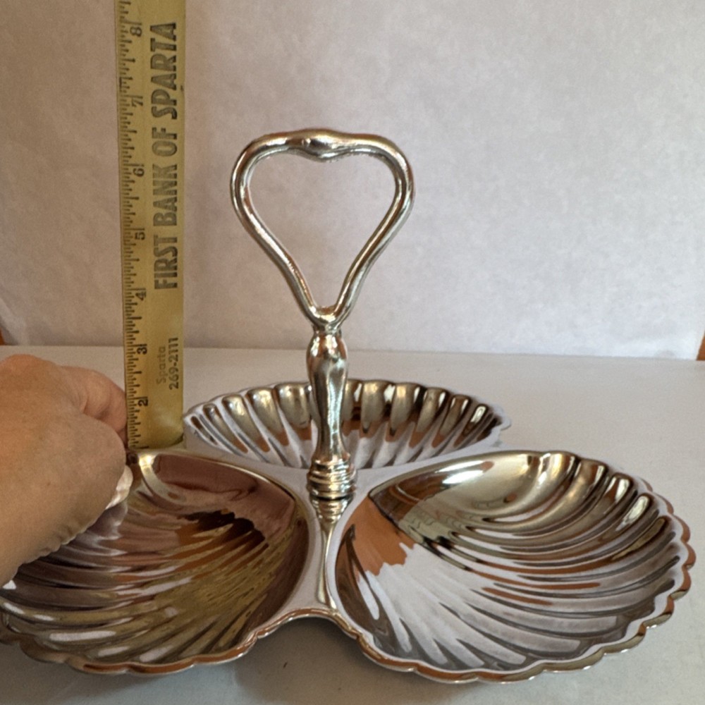 Vintage Three Section Serving Tray with Handle, Shell Design, 10.75" x 7"