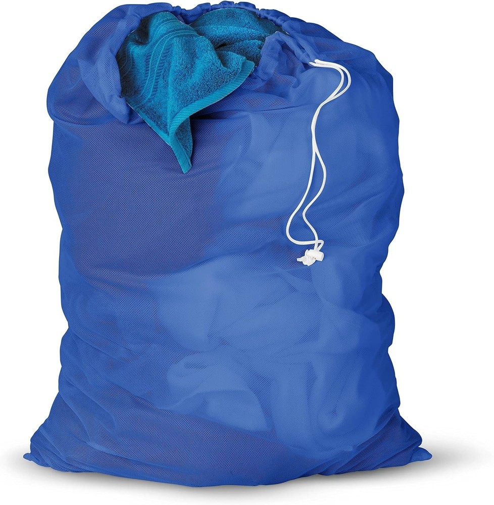 Vibrant Blue Drawstring Laundry Bag, 24" x 36" - Breathable Mesh Design
