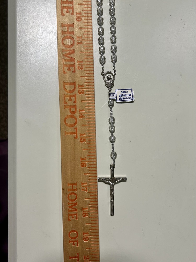 Clear Bead Silver Tone Rosary Italy INRI