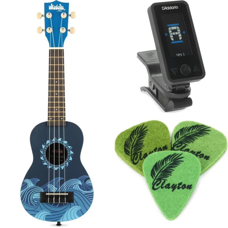 Kala Ukadelic Soprano Ukulele Essentials Bundle - Deep Blue