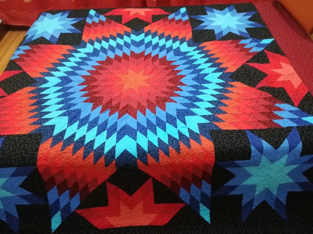 King Size Machine Pieced And quilted Patchwork Quilt #162B