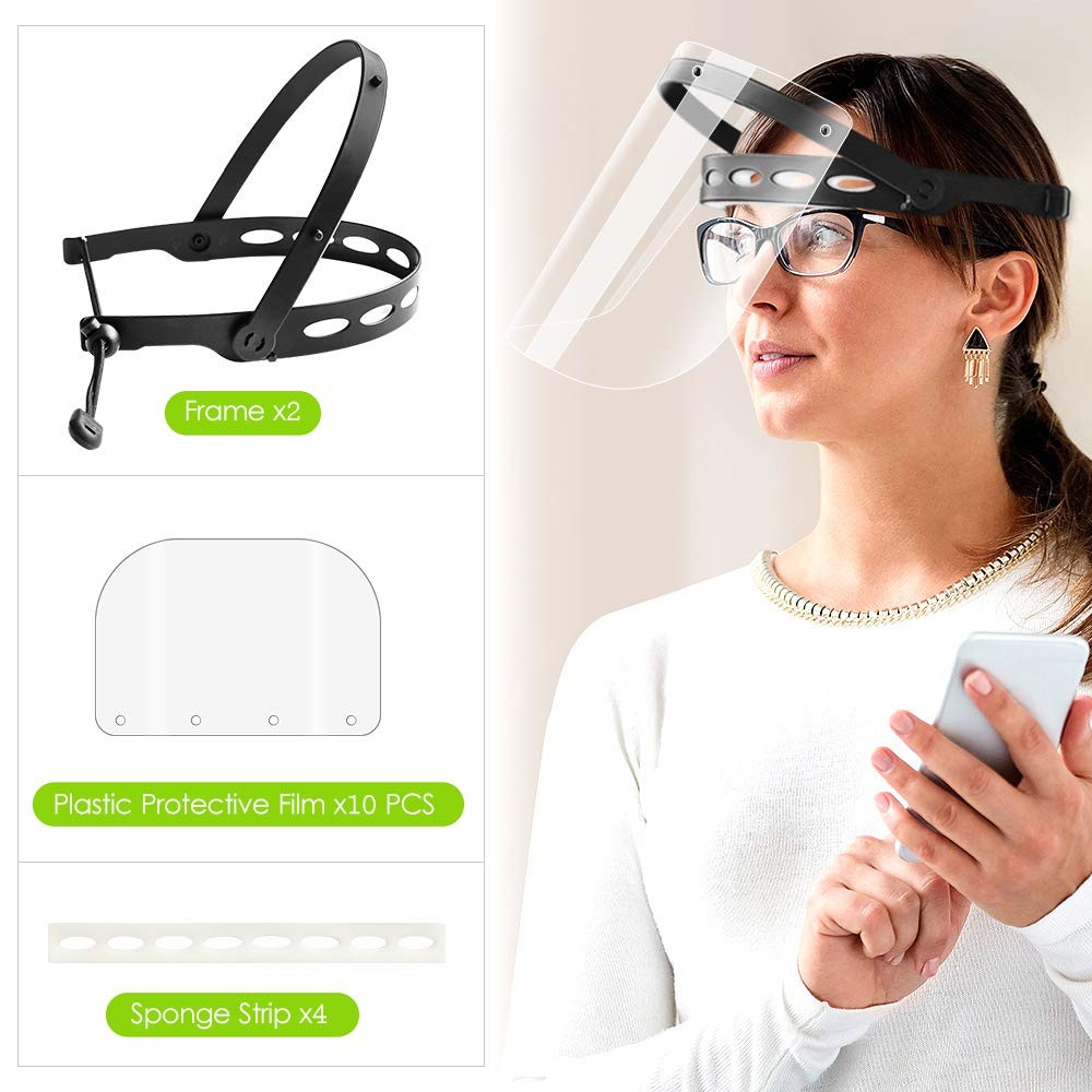 EWA Adjustable Face Shield（2pack+10visors）, AllRound Protection Cap with Clea...