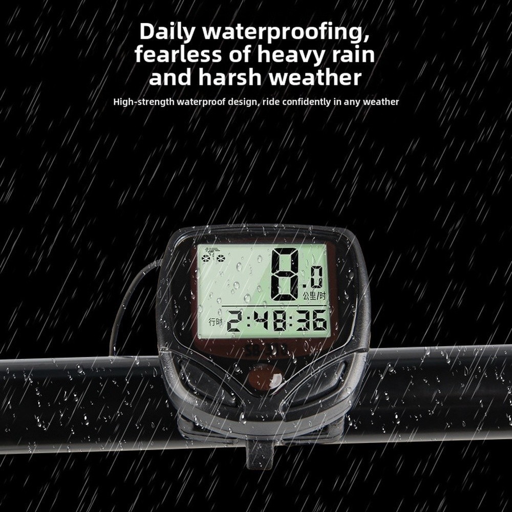 Black Waterproof Bicycle Computer with Speedometer Odometer and 15 Functions