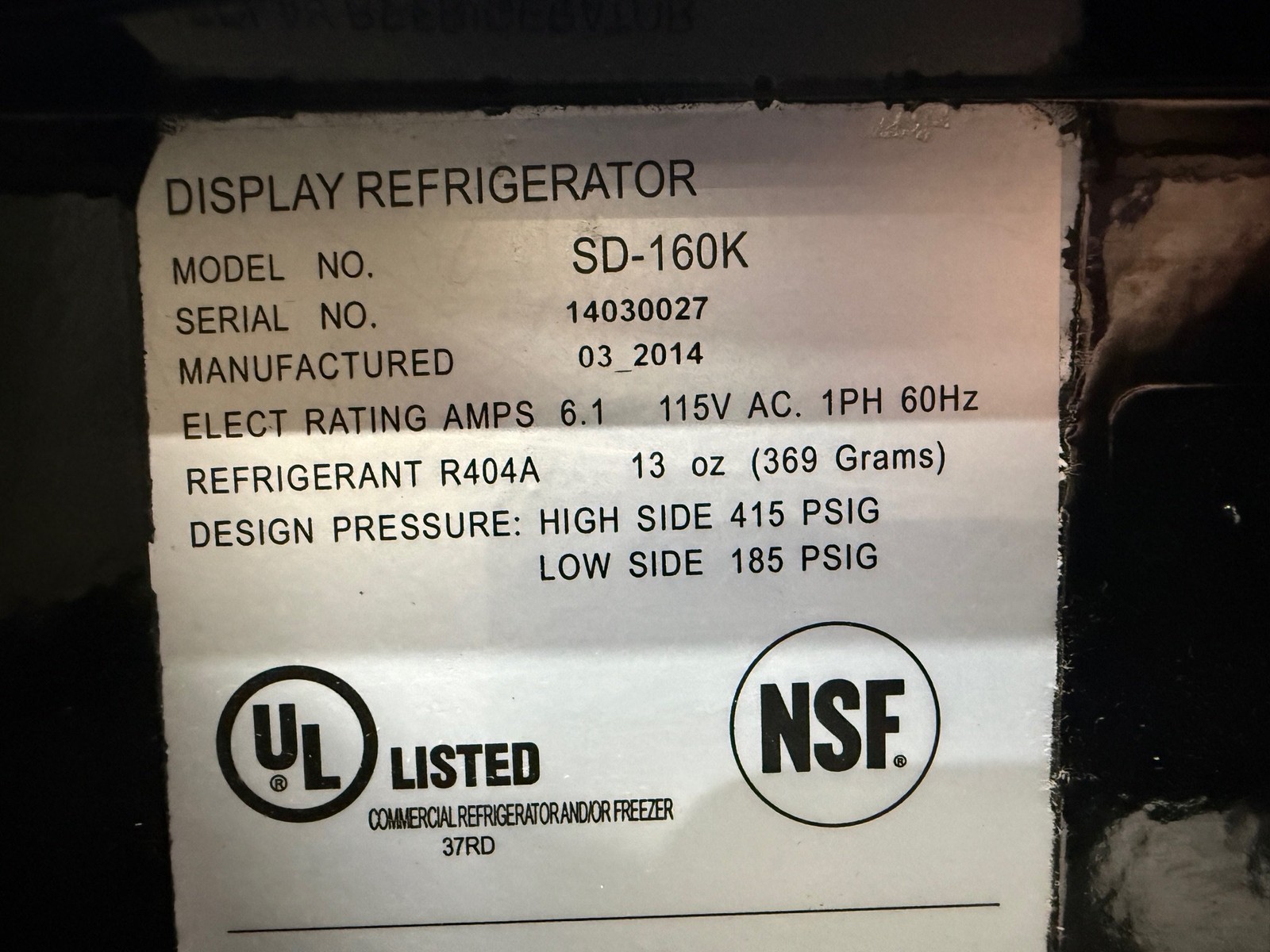 AUCMA SD-160K SLIDE TOP CHEST COOLER FREEZER REFRIGERATED ISLAND DISPLAY