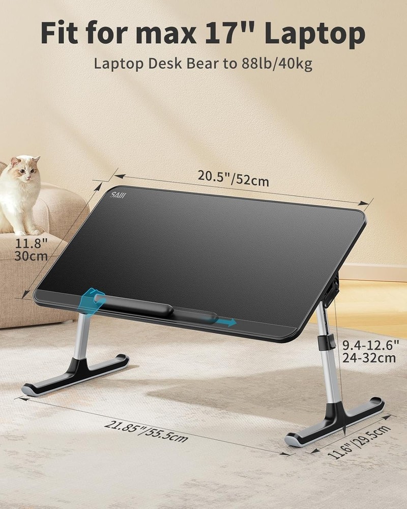 Adjustable Leather Laptop Bed Tray Table - Black