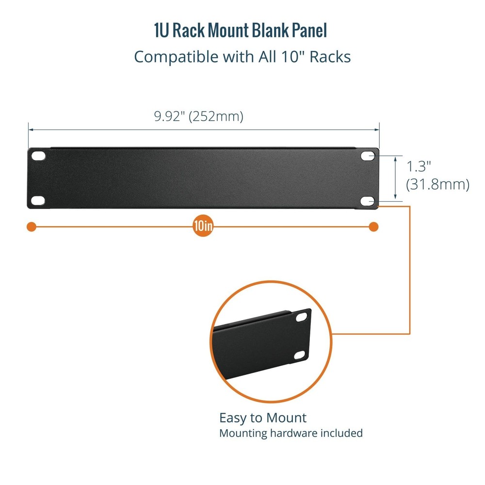 2 Pack Black 1U Blank Rack Mount Panel, 10 Steel Patch Filler, Server Rack,Labs