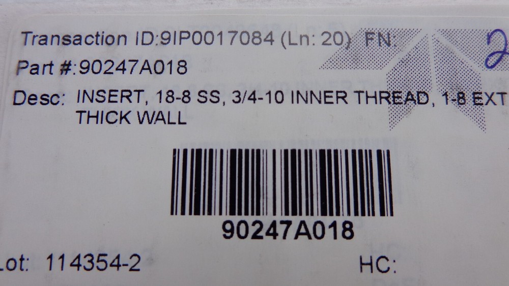 THREAD LOCKING INSERT 3/4"- 10 X 1"- 8 EXTERNAL THREAD STAINLESS STEEL