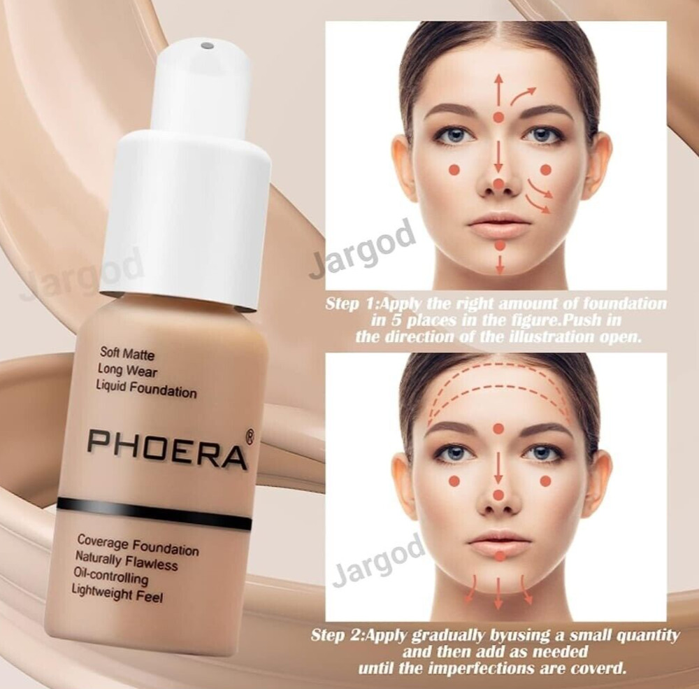 2 Pack Phoera Foundation Makeup Full Coverage Liquid Base Long Lasting Shade