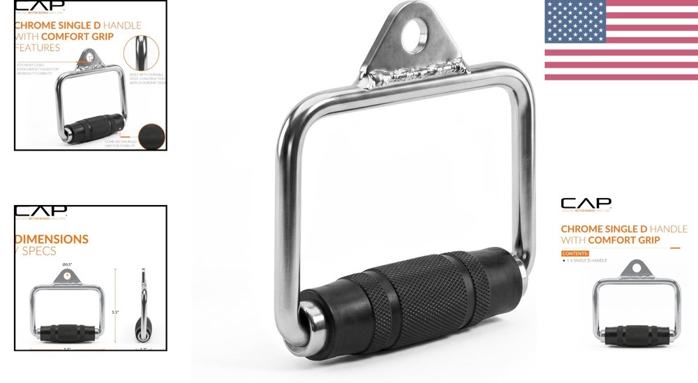 CAP Cable Machine Single D Handle – Chrome, Padded Grip for Ultimate Comfort