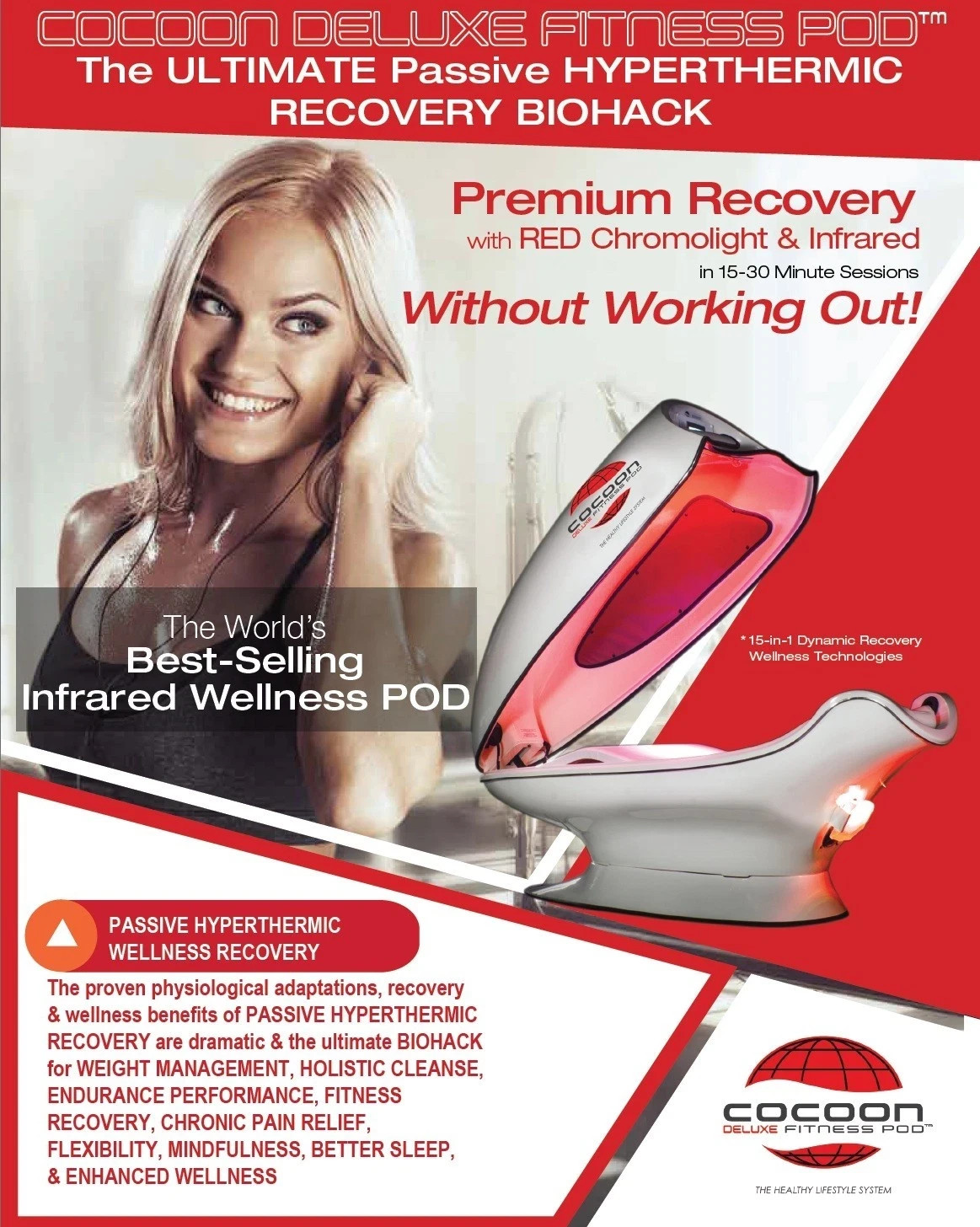 Wellness Cocoon Fitness Pod Infrared, Red Light Therapy, Lease to Own, Free Ship