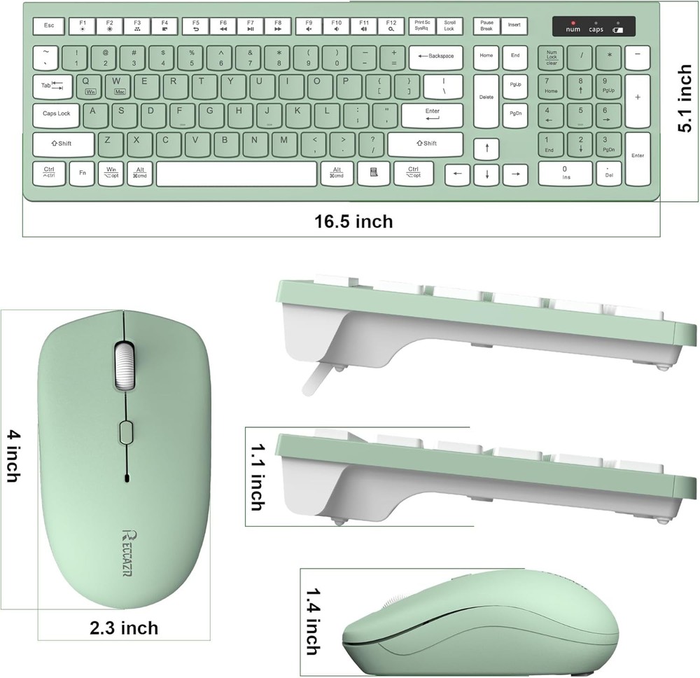 Wireless Keyboard and Mouse Combo, Full-Sized Wireless Keyboard and Adjustable