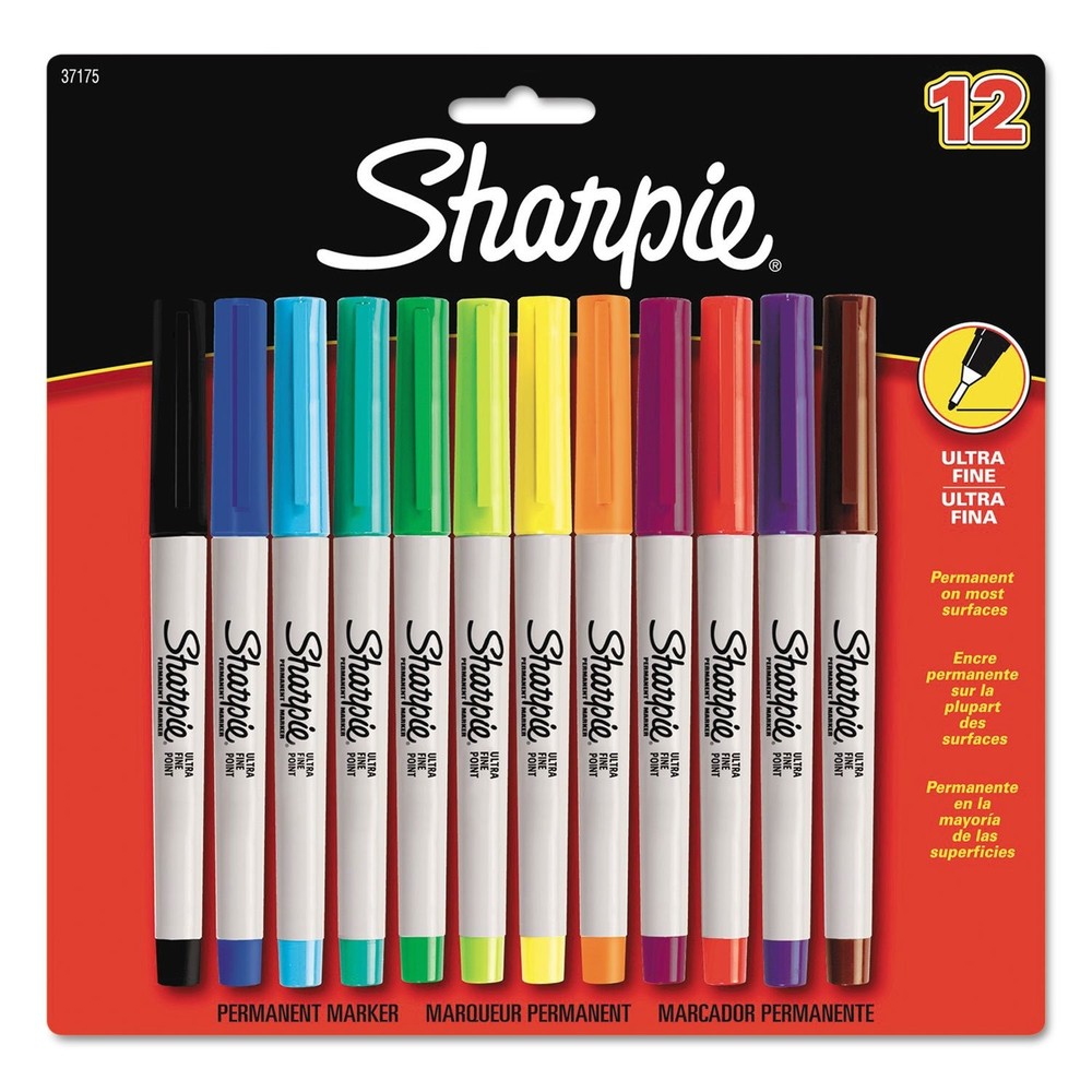 Sharpie Permanent Markers Ultra Fine Point Assorted Colors 12 Count