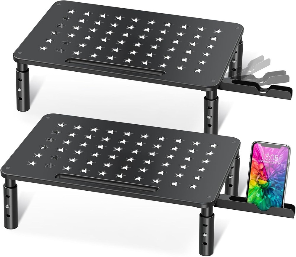 Adjustable 2 Pack Computer Monitor Stand - Easy Assembly & Organizing Solution