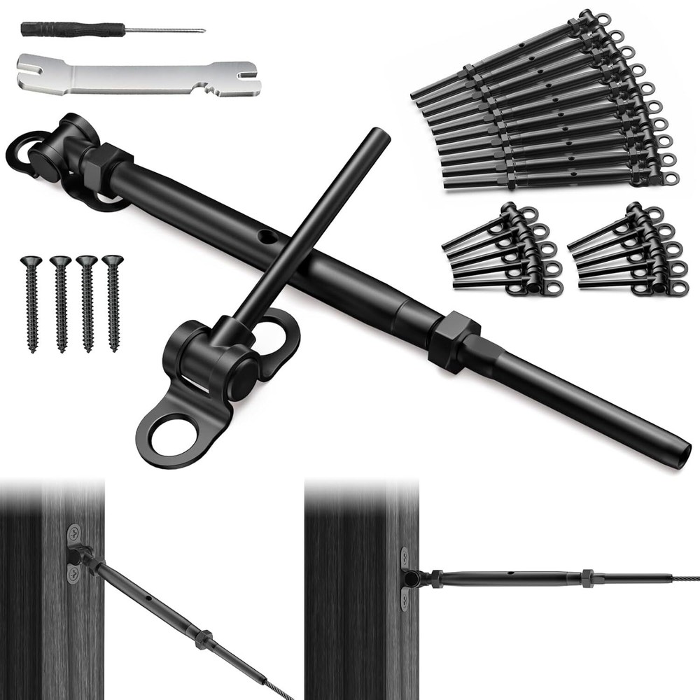 1/8" Black Cable Railing Kit Swage Toggle Turnbuckle Hardware Adjustable 10 Pair