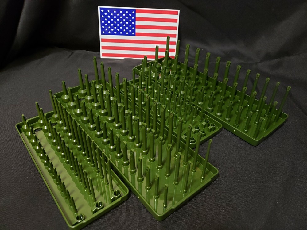 Hansen - 4 Pc- 3 Row Socket Tray Metric SAE Storage Rack Holders 1/4" & 3/8"