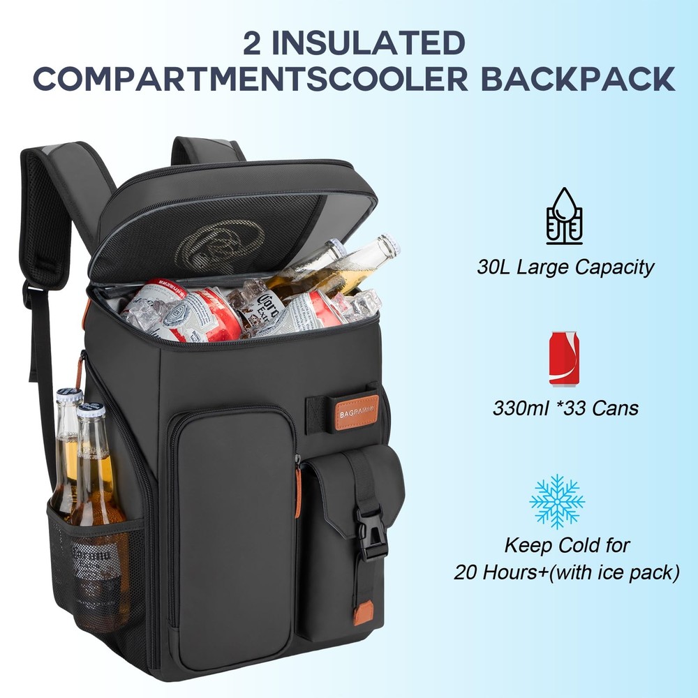 Insulated Cooler Backpack,33 Cans Multifunctional Double Deck Leakproof Coole...