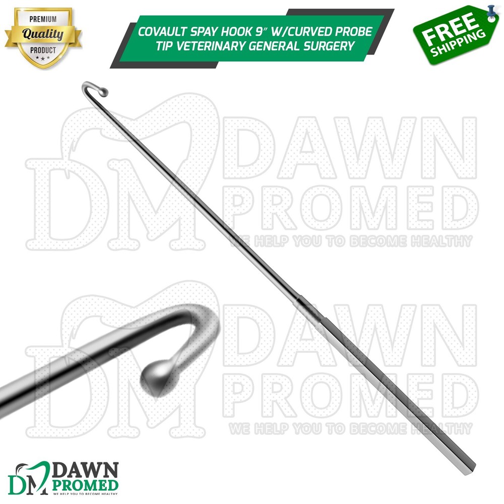 Covault Spay Hook 9″ W/Curved Probe Tip Veterinary General Surgery Instruments