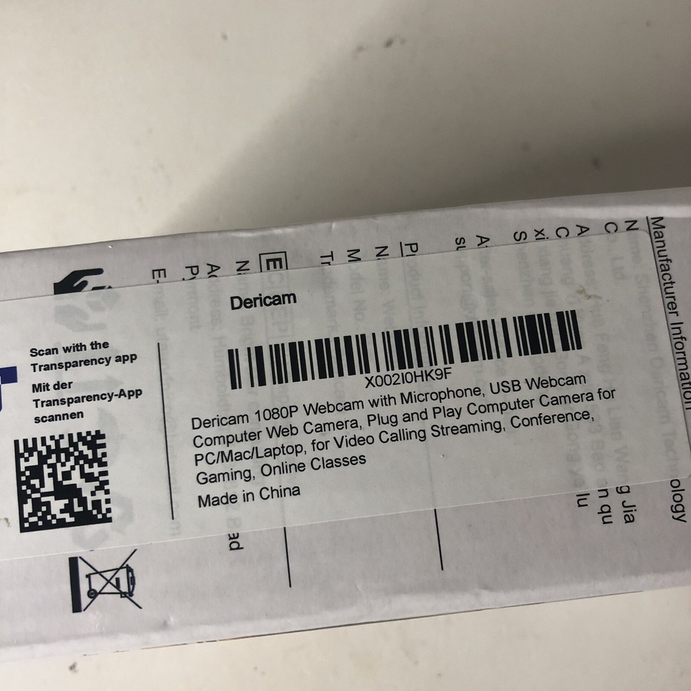 Dericam 1080P Computer Webcam w/ Microphone USB Camera Streaming Gaming