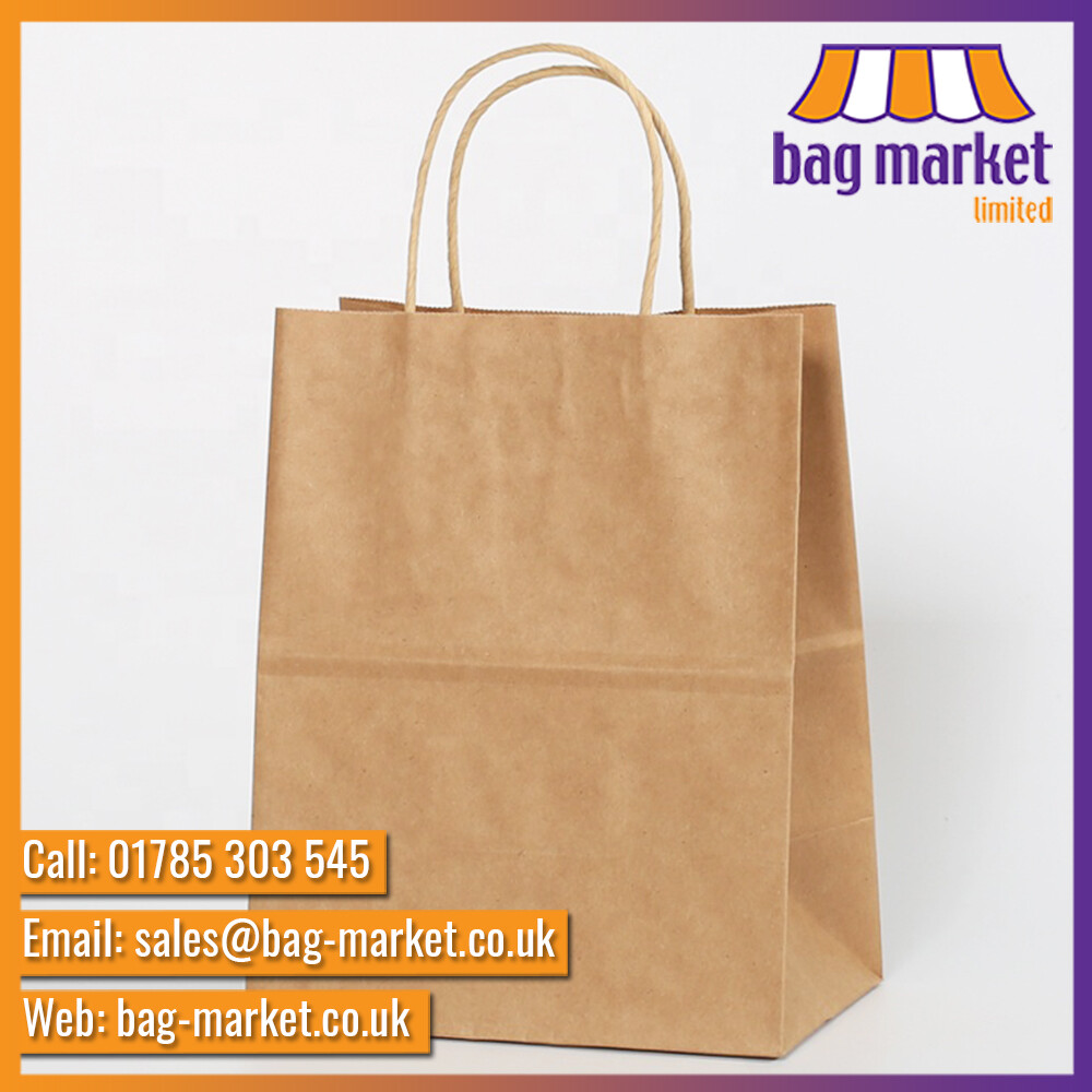 Brown Paper Carrier Bags with Twisted Handles - 100gsm | Gift/Shop/Party/Rope