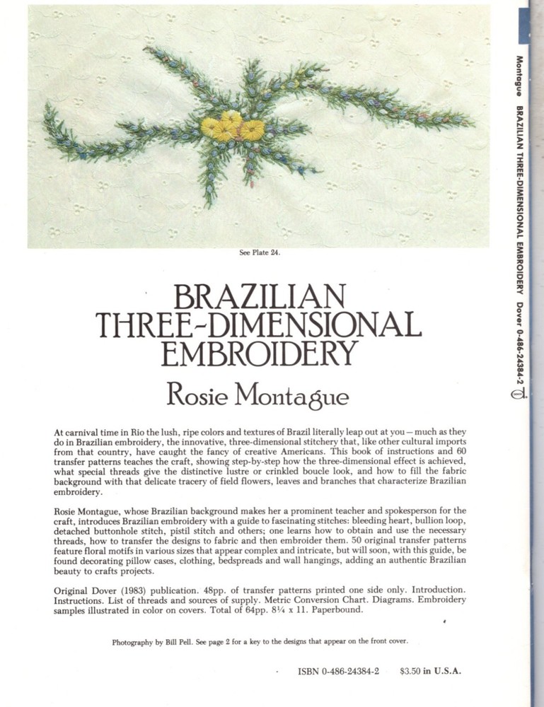 Brazilian Three-Dimensional Embroidery Pattern Book Instructions & 50 Transfers