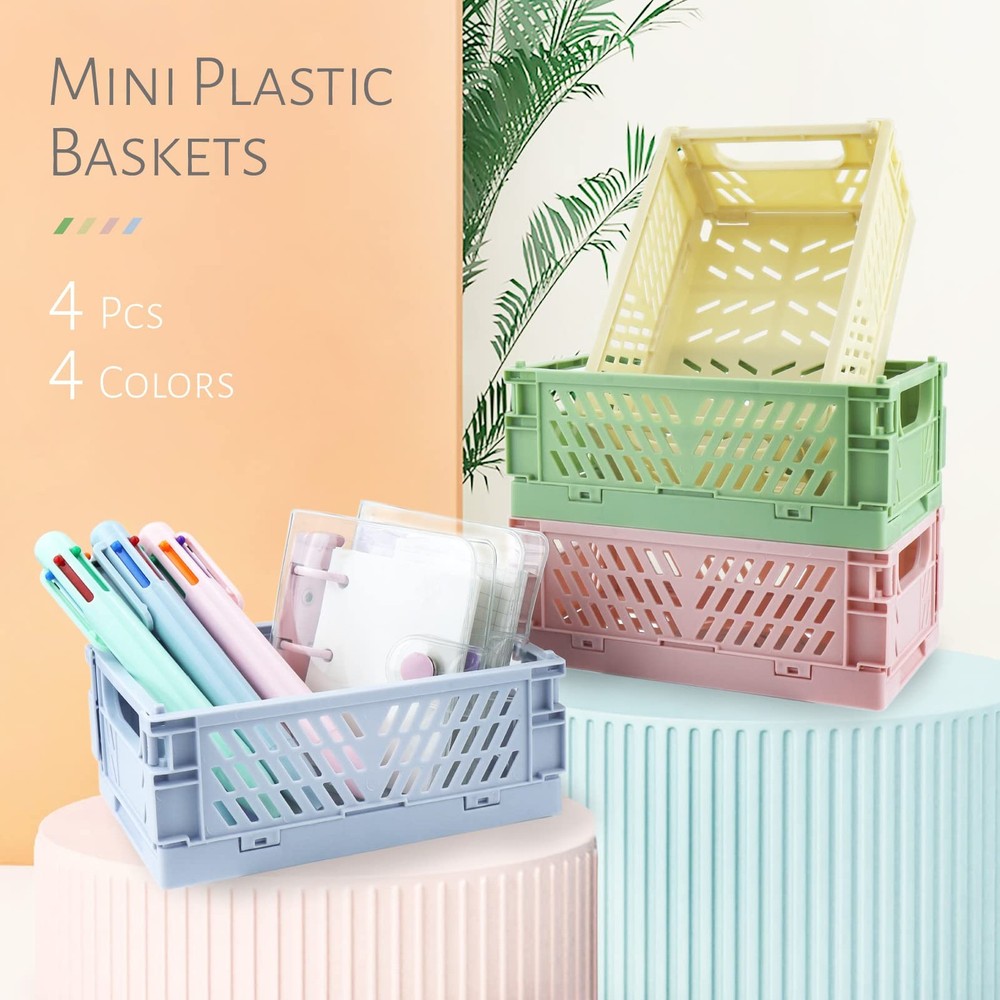 4 Pack Mini Plastic Baskets for Shelf Storage Organizing, Small Plastic Baske...