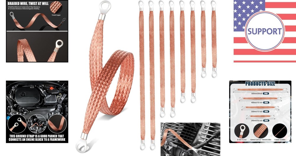 Versatile Copper Ground Strap Kit - 8 Durable Straps for Any Vehicle Application
