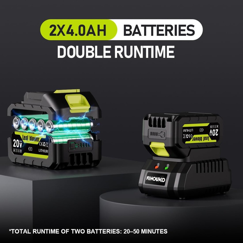 Cordless Leaf Blower 580CFM Stepless Variable Speed Battery Powered Leaf Blow...