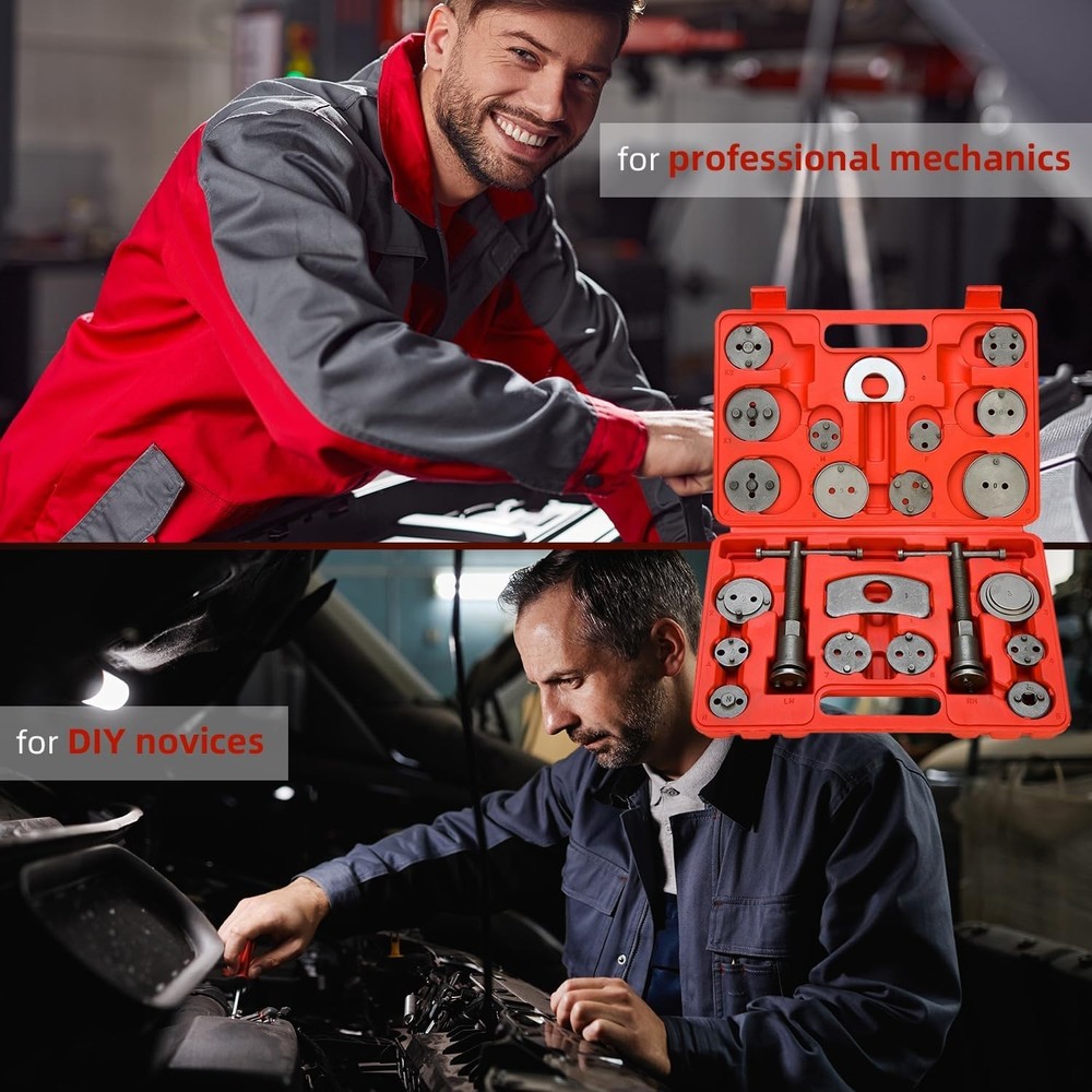 Professional 24Pc Brake Caliper Compressor Set with Safe Storage Case & Adapters