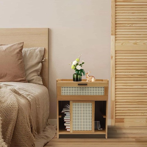 Modern Nightstand,Bed Side Table,Bamboo End Table,Storage Cabinets Night Stand