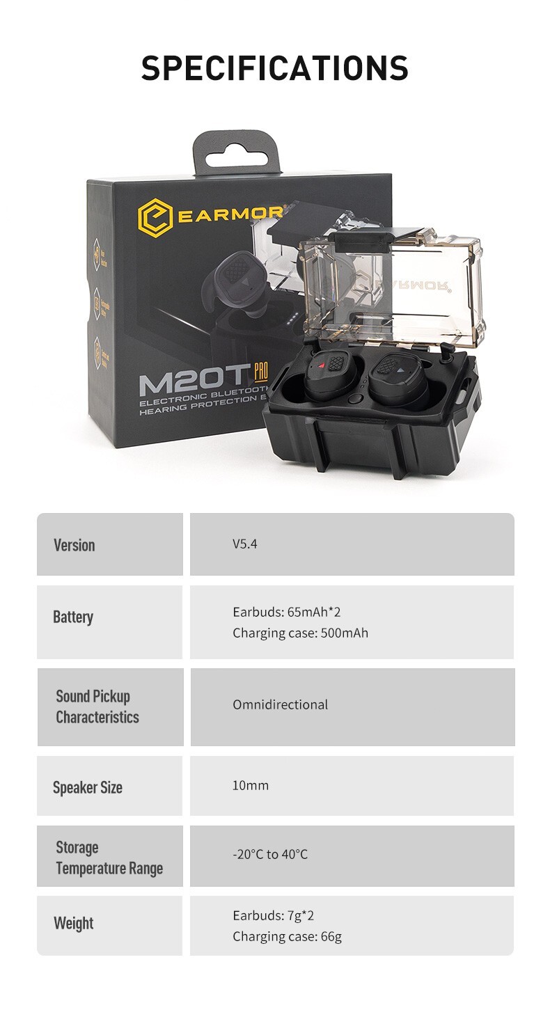 EARMOR M20T Pro Electronic Shooting Ear Protection, NRR 30dB Bluetooth 5.4
