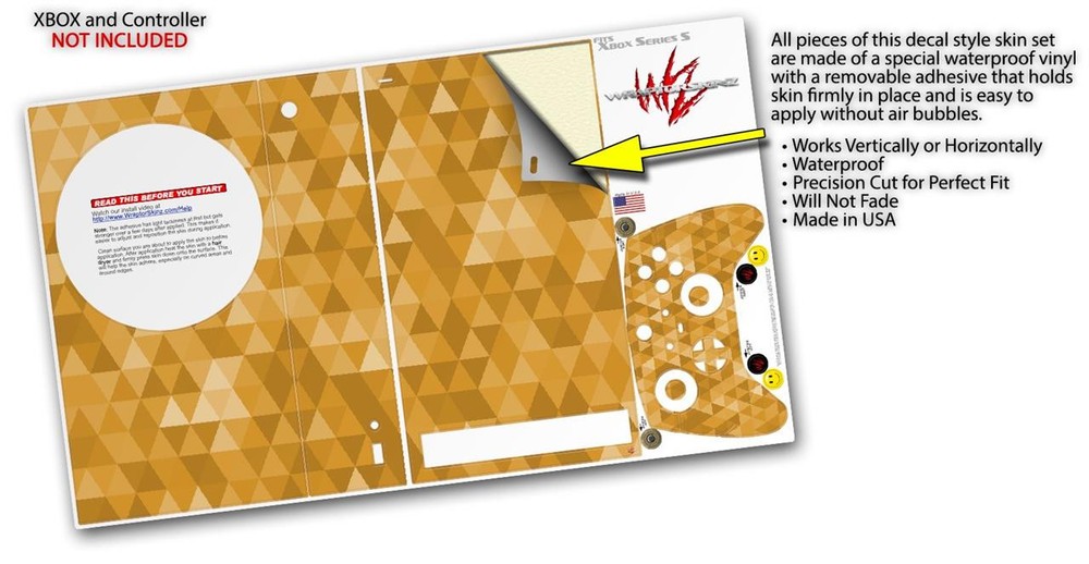 Skin Wrap for XBOX Series S Console Controller Triangle Mosaic Orange