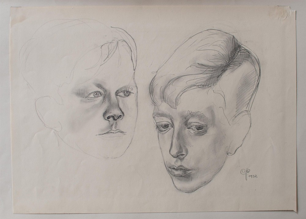New Objectivity Child Portrait Boy Monogram C.P. Unique Drawing 1932