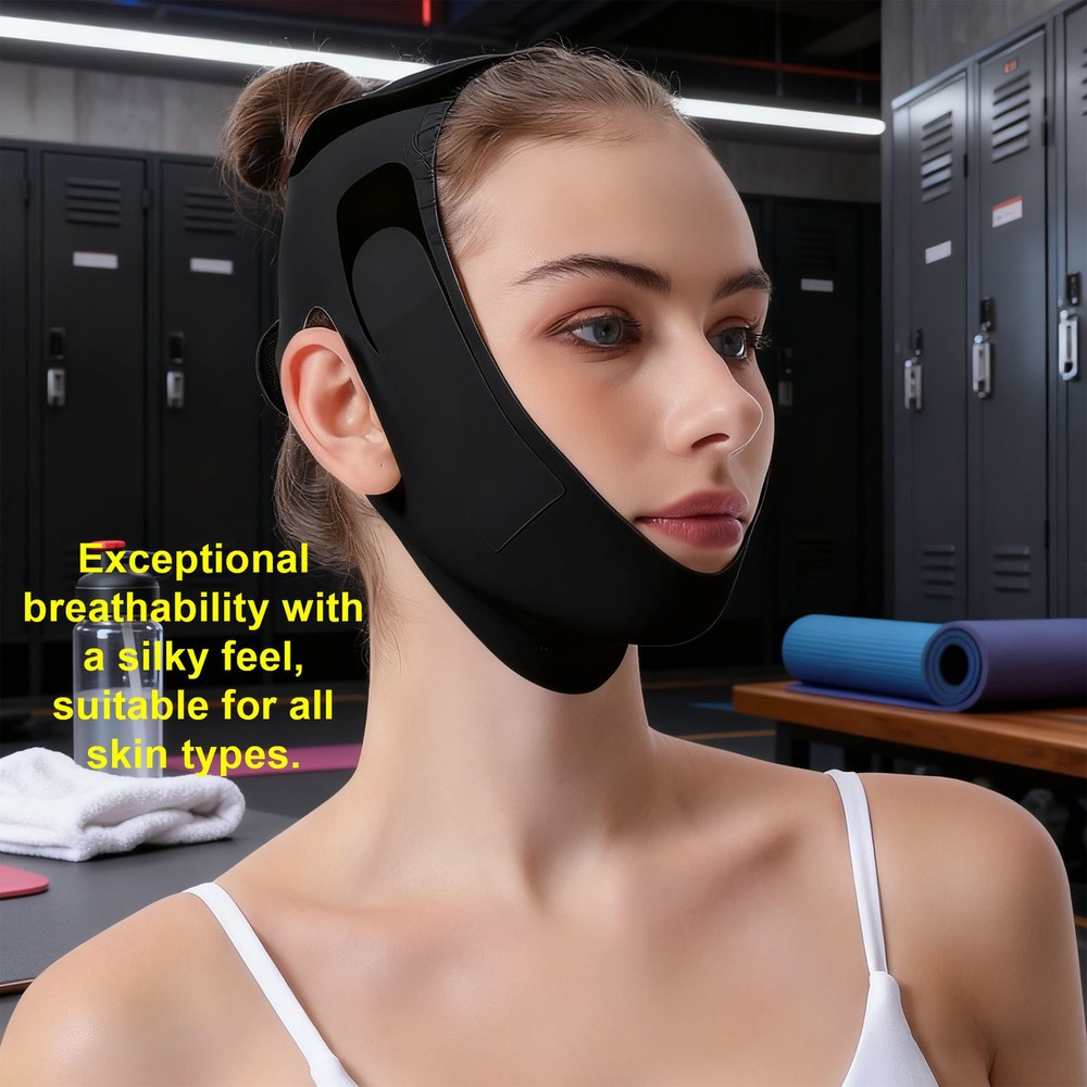 Chin Strap For Sleeping Cooling Fabric Reusable V Line Lifting Strap Black