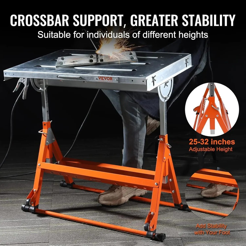 Welding Table Foldable 30"x20",Welding Table 400lbs Load Capacity Steel on Wheel