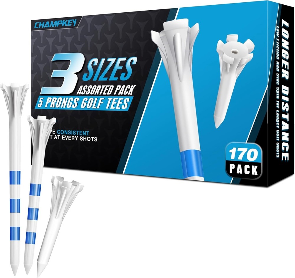 Professional 170 Pack 5-Prong Plastic Golf Tees 3 Sizes Assorted Pack - 100 Pcs