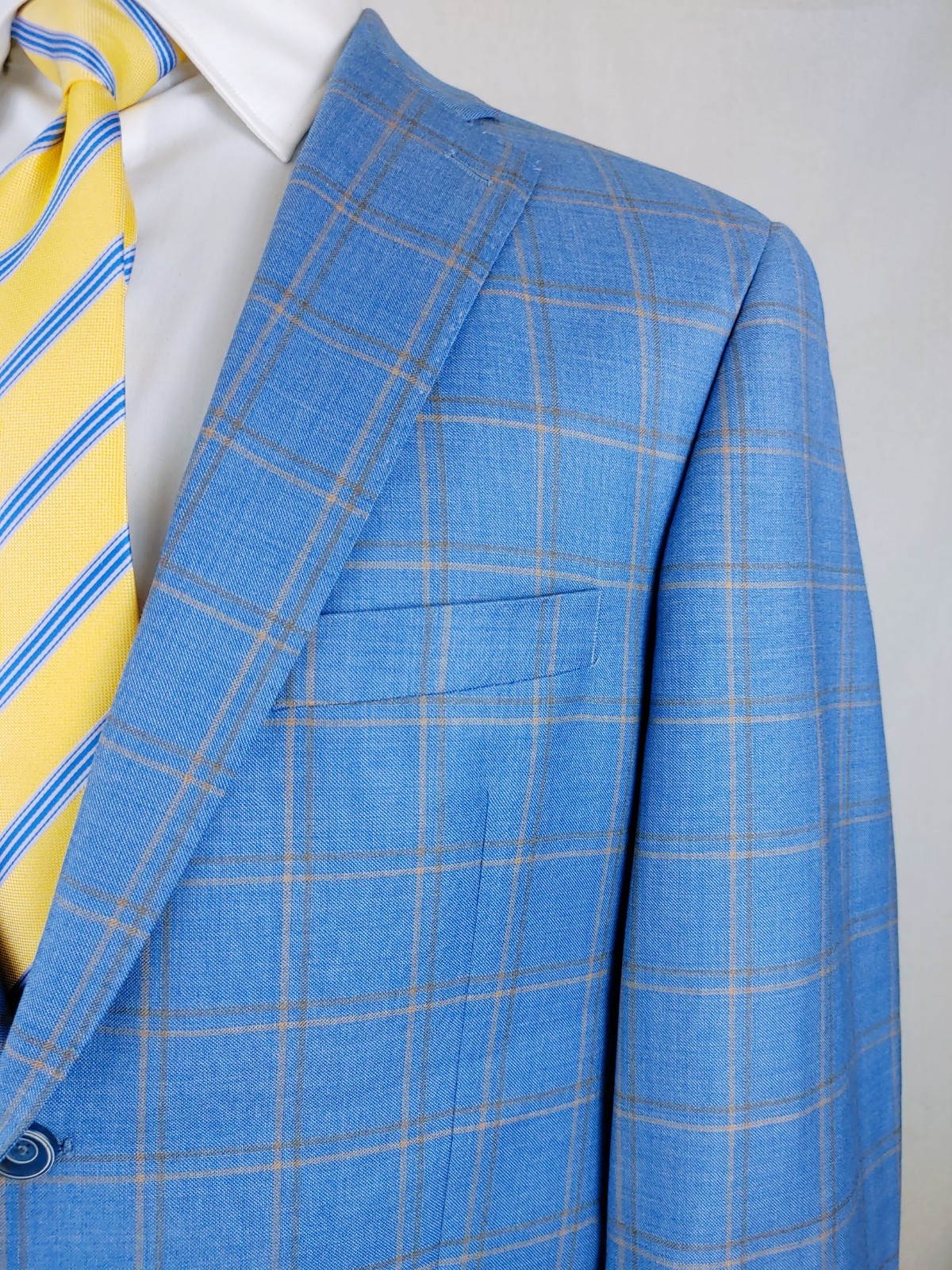 Hart Schaffner Marx Blazer Men 42S Plaid Royal Light Blue Sport Coat Jacket Wool