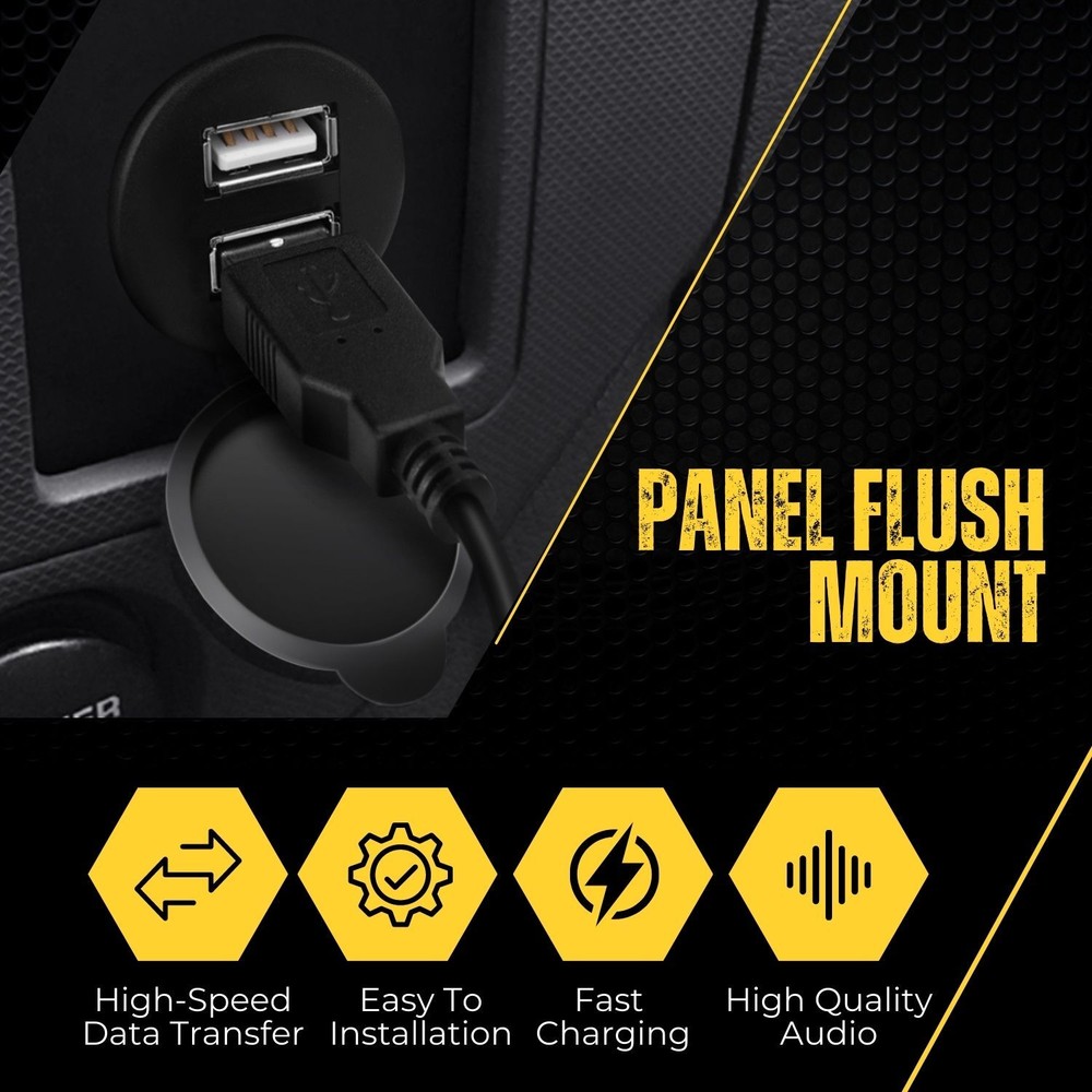 USB Flush Mount Cable - Dashboard Panel Dash Mount 2 Ports USB Socket (1M / 3FT)