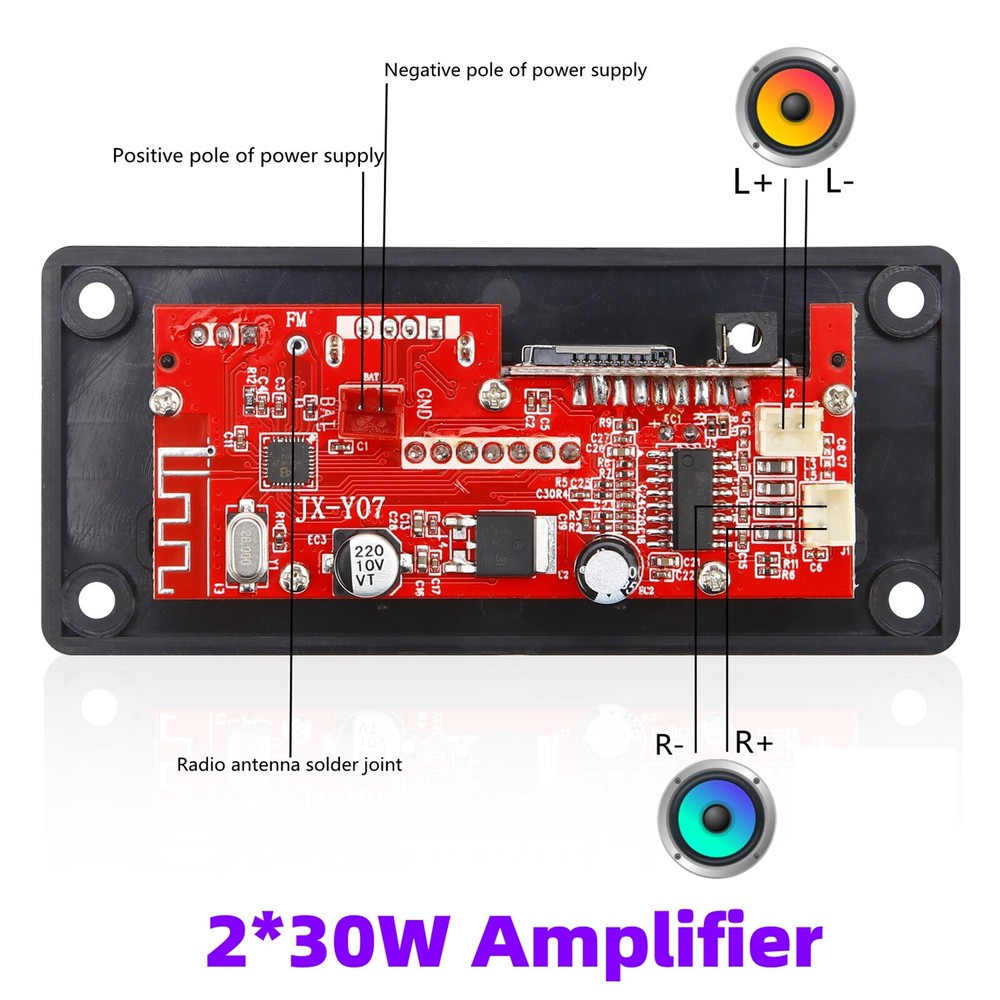2*30W 60W Amplifier Module Bluetooth MP3 FM USB AUX DC7-12V MP3 Decoder Board